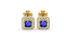 Boucles d'oreilles or jaune 18K saphir princesse et halo de diamants