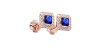 Boucles d'oreilles or rose 18K saphir princesse et halo de diamants