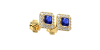 Boucles d'oreilles or jaune 18K saphir princesse et halo de diamants
