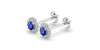 Boucles d'oreilles or blanc 18K saphir rond et halo de diamants