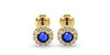 Boucles d'oreilles or jaune 18K saphir rond et halo de diamants