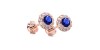 Boucles d'oreilles or rose 18K saphir rond et halo de diamants