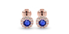 Boucles d'oreilles or rose 18K saphir rond et halo de diamants