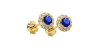 Boucles d'oreilles or jaune 18K saphir rond et halo de diamants