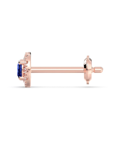 Boucles d'oreilles or rose 18K saphir rond et halo de diamants