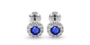 Boucles d'oreilles or blanc 18K saphir rond et halo de diamants