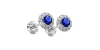 Boucles d'oreilles or blanc 18K saphir rond et halo de diamants
