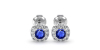 Boucles d'oreilles en or blanc 18k saphir coussin et halo de diamants
