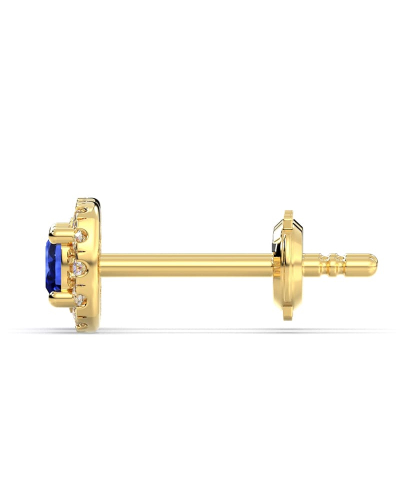 Boucles d'oreilles en or jaune 18k saphir coussin et halo de diamants