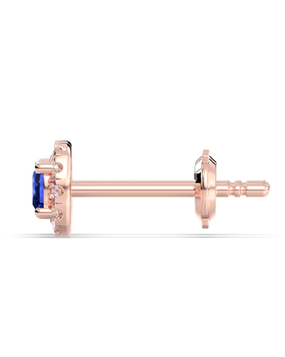 Boucles d'oreilles en or rose 18k saphir coussin et halo de diamants