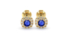 Boucles d'oreilles en or jaune 18k saphir coussin et halo de diamants