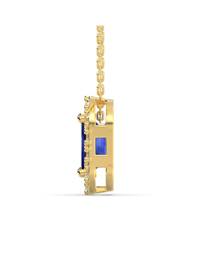 Collier or jaune 18K Saphir émeraude et halo de diamants