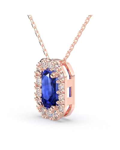 Collier or rose 18K Saphir émeraude et halo de diamants