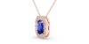 Collier or rose 18K Saphir émeraude et halo de diamants