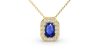 Collier or jaune 18K Saphir émeraude et halo de diamants