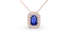 Collier or rose 18K Saphir émeraude et halo de diamants