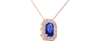 Collier or rose 18K Saphir émeraude et halo de diamants