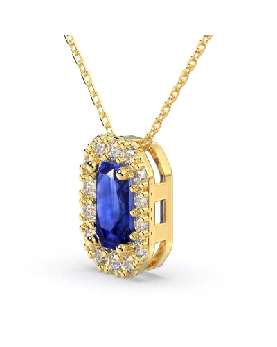 Collier or jaune 18K Saphir émeraude et halo de diamants