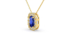 Collier or jaune 18K Saphir émeraude et halo de diamants