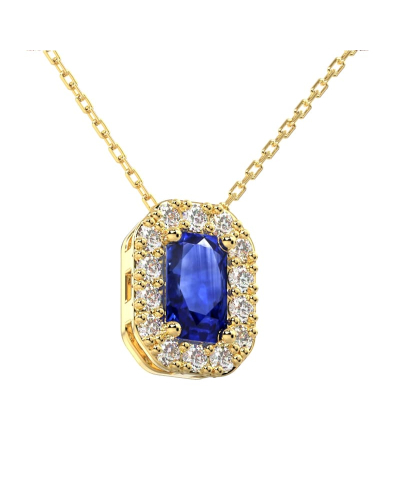 Collier or jaune 18K Saphir émeraude et halo de diamants