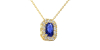 Collier or jaune 18K Saphir émeraude et halo de diamants