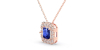 Collier or rose 18K pendentif saphir princesse avec un halo de diamants