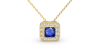 Collier or jaune 18K pendentif saphir princesse avec un halo de diamants