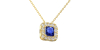 Collier or jaune 18K pendentif saphir princesse avec un halo de diamants