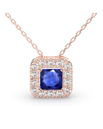Collier or rose 18K pendentif saphir princesse avec un halo de diamants