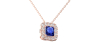 Collier or rose 18K pendentif saphir princesse avec un halo de diamants