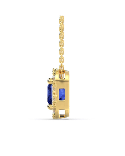 Collier or jaune 18K pendentif saphir princesse avec un halo de diamants