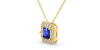 Collier or jaune 18K pendentif saphir princesse avec un halo de diamants