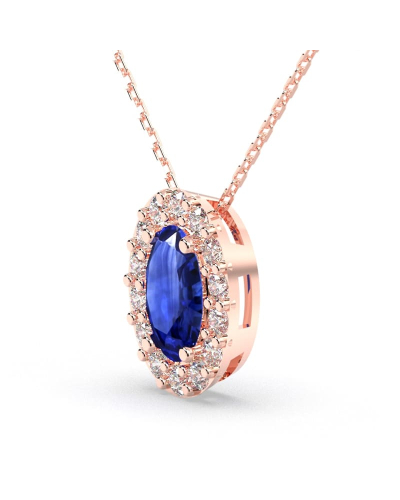 Collier en or rose 18K saphir ovale et son halo diamant