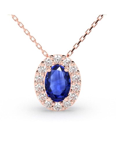Collier en or rose 18K saphir ovale et son halo diamant
