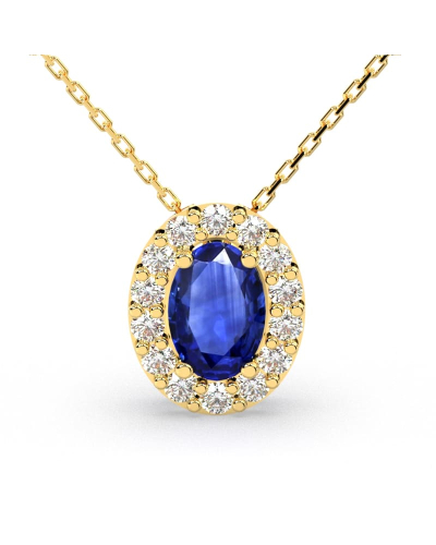 Collier en or jaune 18K saphir ovale et son halo diamant