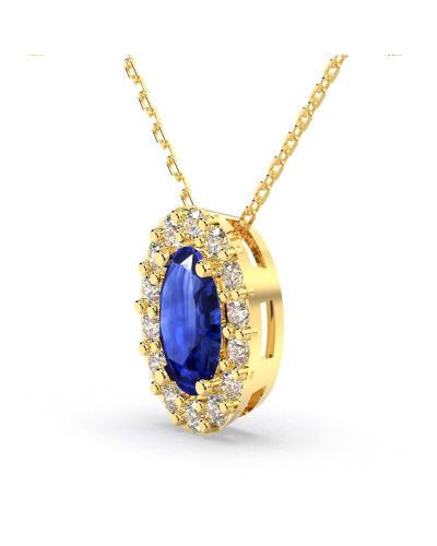 Collier en or jaune 18K saphir ovale et son halo diamant