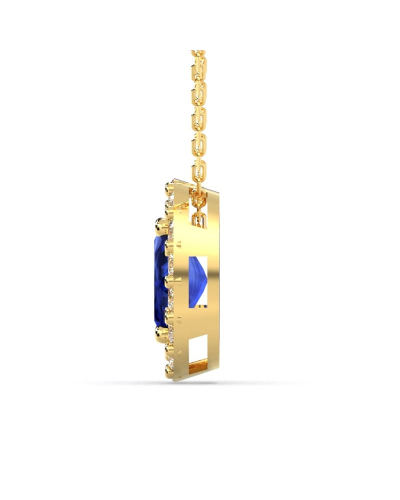 Collier en or jaune 18K saphir ovale et son halo diamant