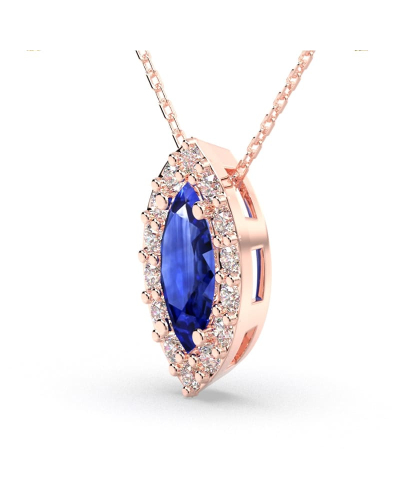Collier saphir marquise halo diamant en or rose 18 K