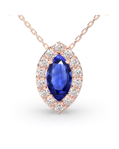 Collier saphir marquise halo diamant en or rose 18 K