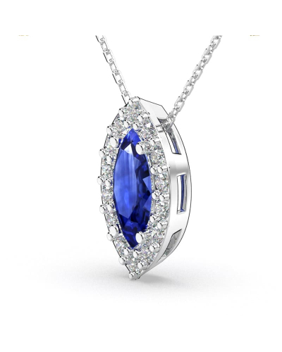 Collier saphir marquise halo diamant en or blanc 18 K