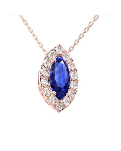 Collier saphir marquise halo diamant en or rose 18 K
