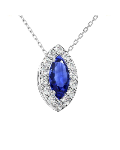 Collier saphir marquise halo diamant en or blanc 18 K