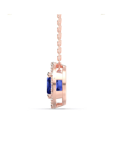 Collier saphir coussin halo diamant en or rose 18 K
