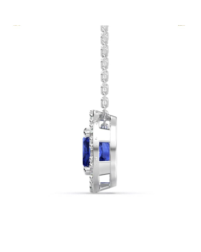 Collier saphir coussin halo diamant en or blanc 18 K
