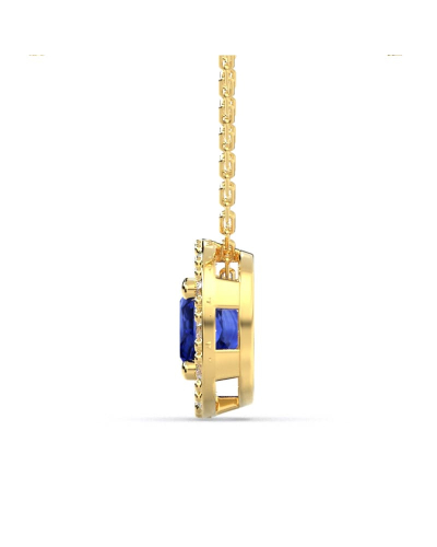 Collier saphir coussin halo diamant en or jaune 18 K