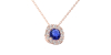 Collier saphir coussin halo diamant en or rose 18 K