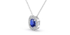Collier saphir coussin halo diamant en or blanc 18 K