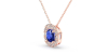 Collier saphir coussin halo diamant en or rose 18 K