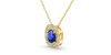 Collier saphir coussin halo diamant en or jaune 18 K