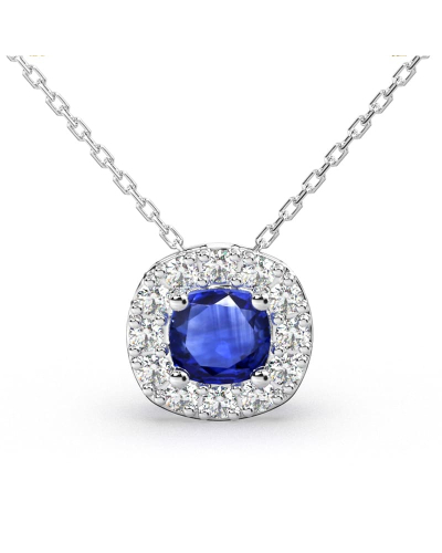 Collier saphir coussin halo diamant en or blanc 18 K